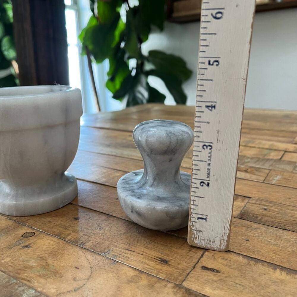 Polished Marble Mortar and Pestle Set Gray and White Heavy - Picture 11 of 12